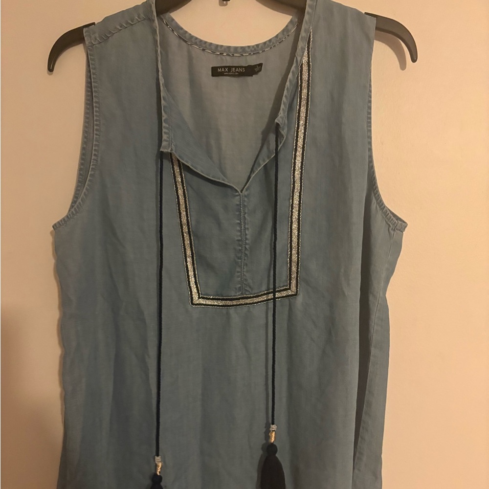 Max Jeans Green Sleeveless Tank Top with Sailor Collar